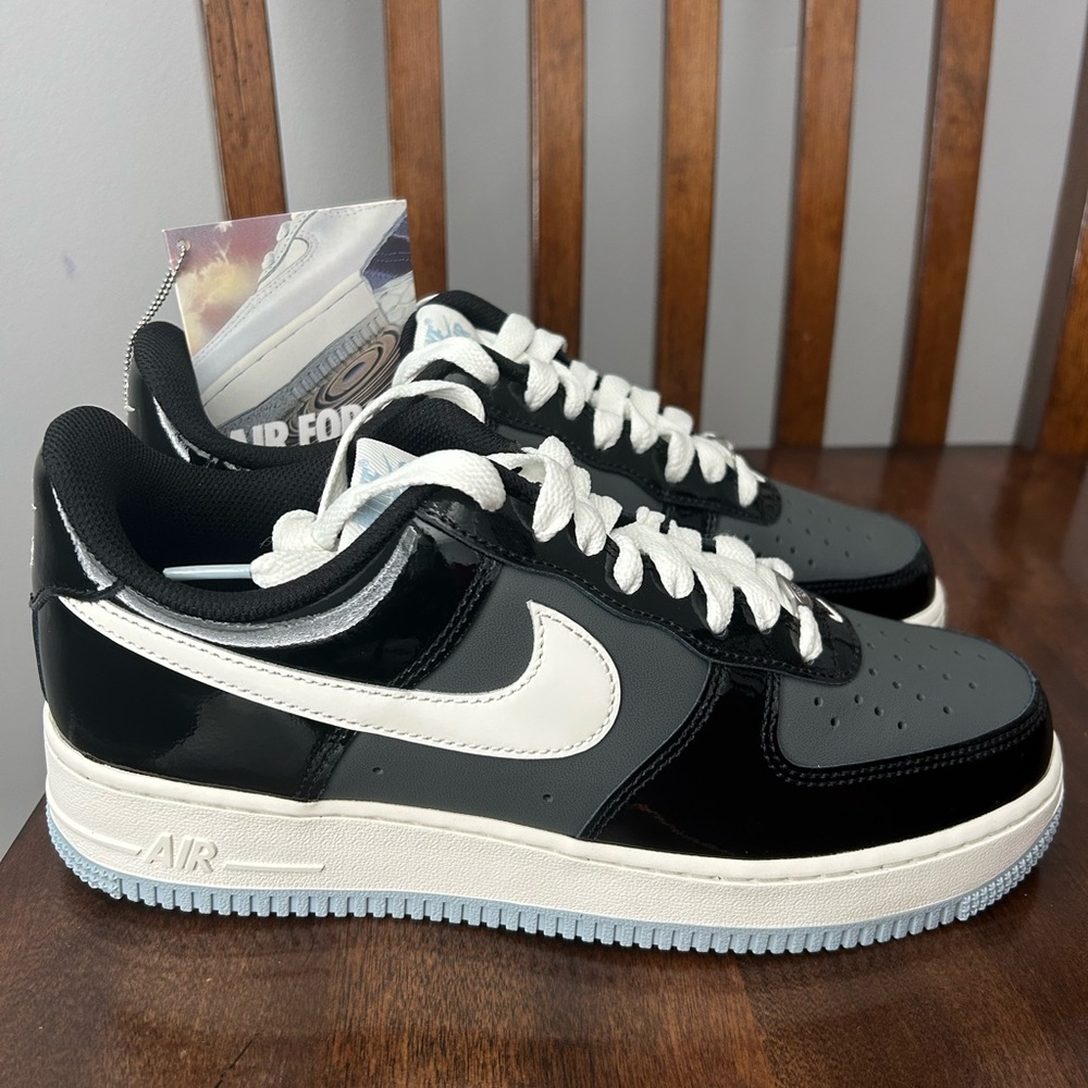 Nike Air Force 1 Low Black Iron Grey Patent Sneakers IB7676-001 Men's 8 - Picture 2 of 10